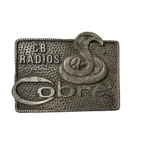 Vintage Cobra CB Radios Belt Buckle Pewter Tone Metal Snake Logo Rectangular